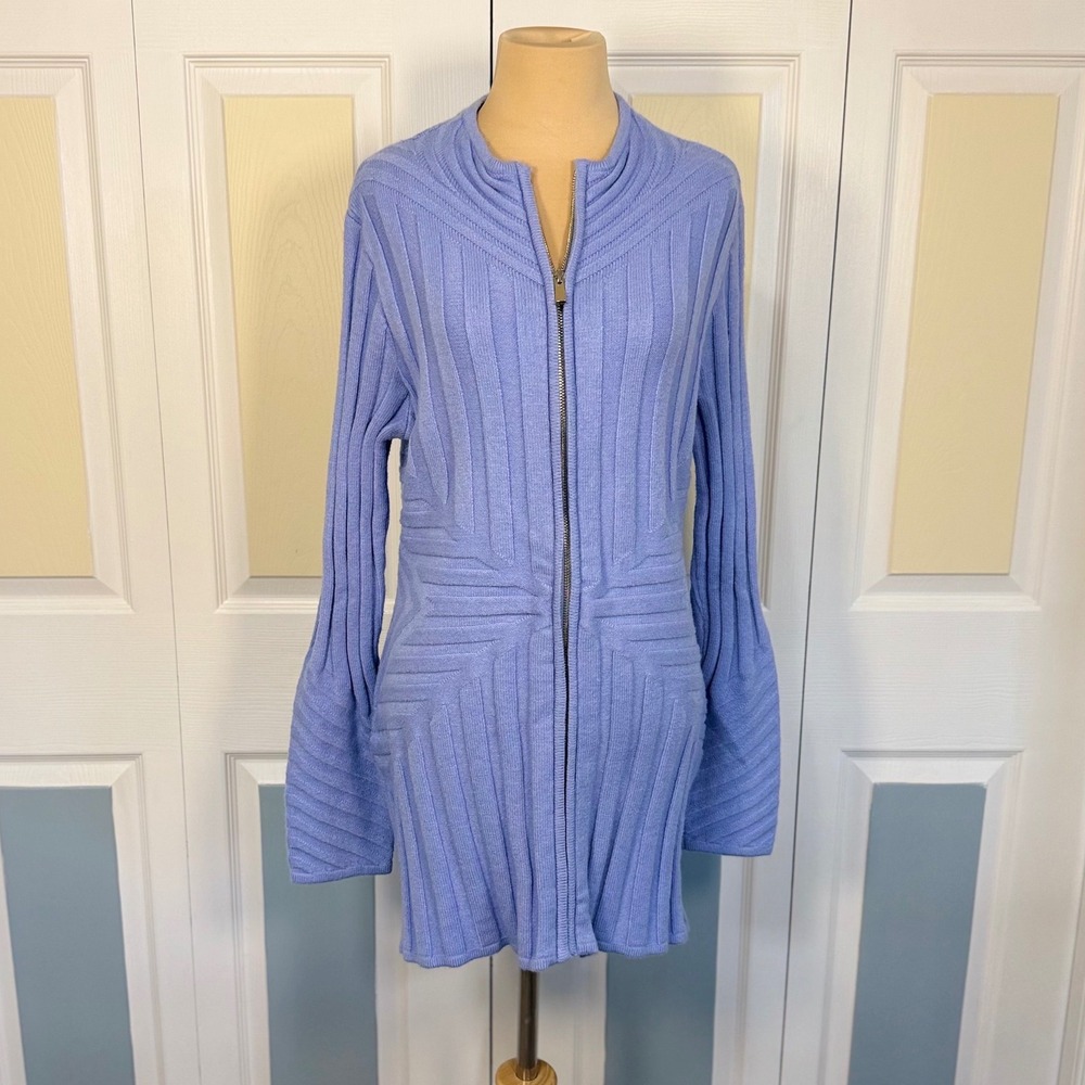 Soft Surroundings Periwinkle Blue Ribbed Full Zip Cardigan Sweater Mock Neck M